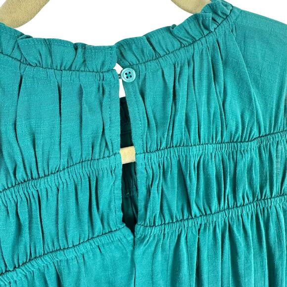 Nine West Green Smocked Ruffled Sleeveless Rayon Blend Lightweight Blouse Sz XXL - Picture 4 of 7